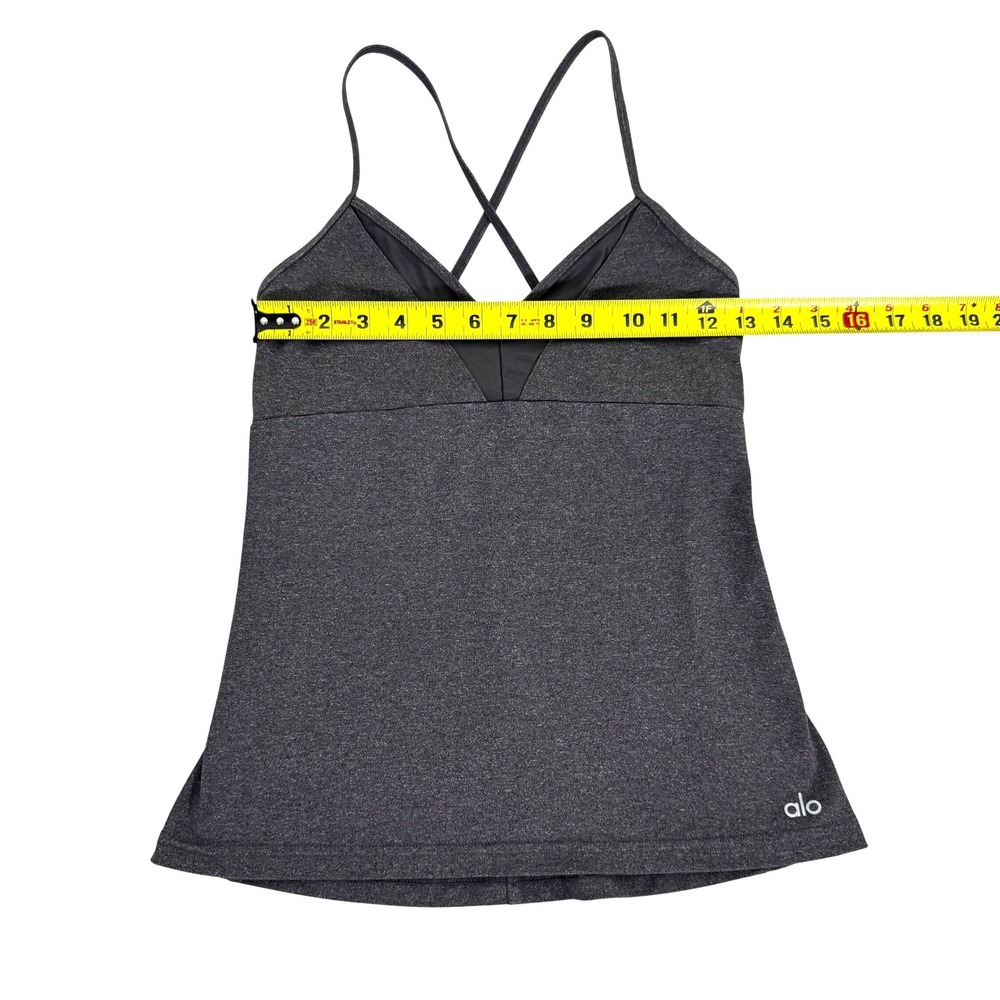 ALO YOGA V-Neck Mesh Inset Shelf Bra Tank Top Heathered Charcoal Grey Small - Picture 5 of 5